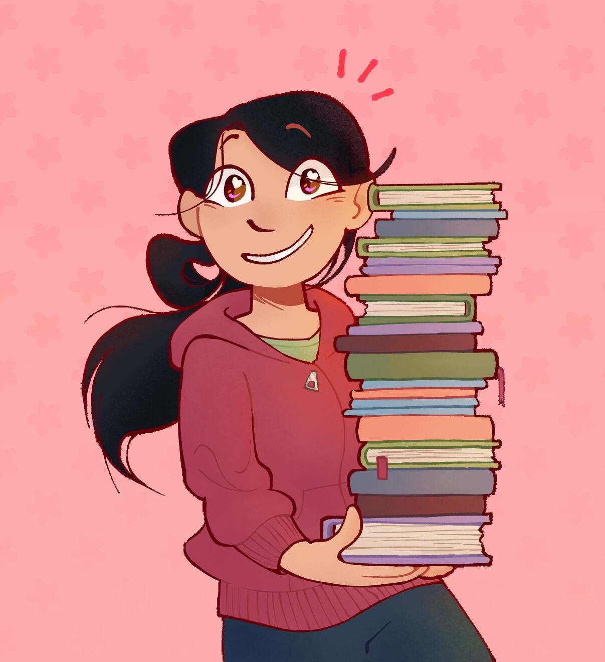 illustration of me holding a stack of books!
